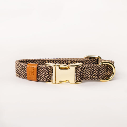 Tweed Collar in Mocha Brown Herringbone