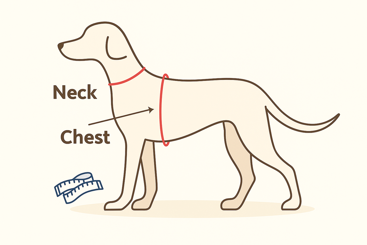 a dog with a measurement for neck and chest