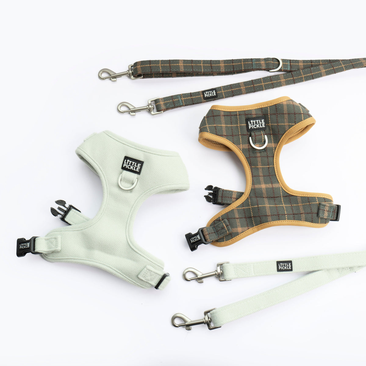 dark green plaid and mint green pet harness