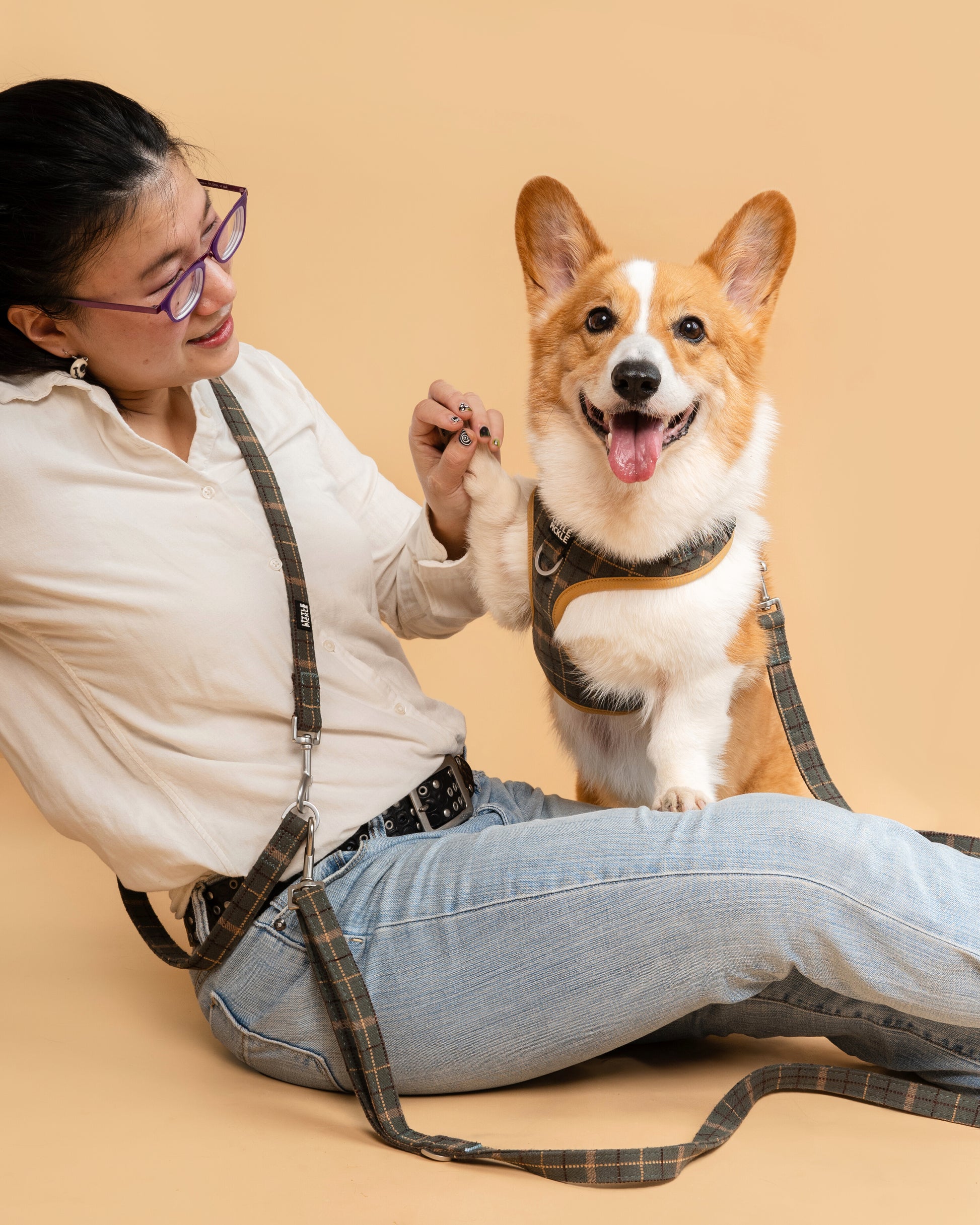 Hands-Free Leash Extender in Forest Green Plaid - Little Pickle