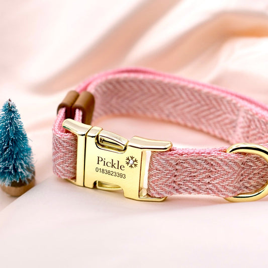 Pink tweed collar with snowflake crystal bead